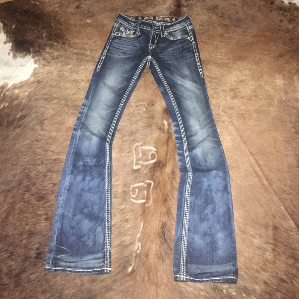 NWOT RARE Kai Rock Revival Silver Bling Jeans 25 - Picture 1 of 4